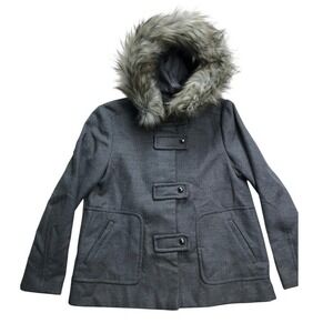 Zara Women Gray‎ Faux Fur Hood Toggle Coat Jacket Size M Classic minimalist